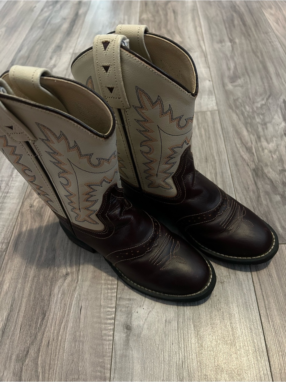 Boys  Two-Tone Western Cowboy Boots - Brown and Cream size 12 like new